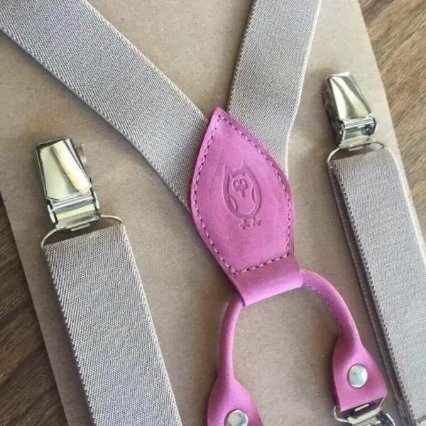 Detské béžové traky s ružovou kožou „more leather“