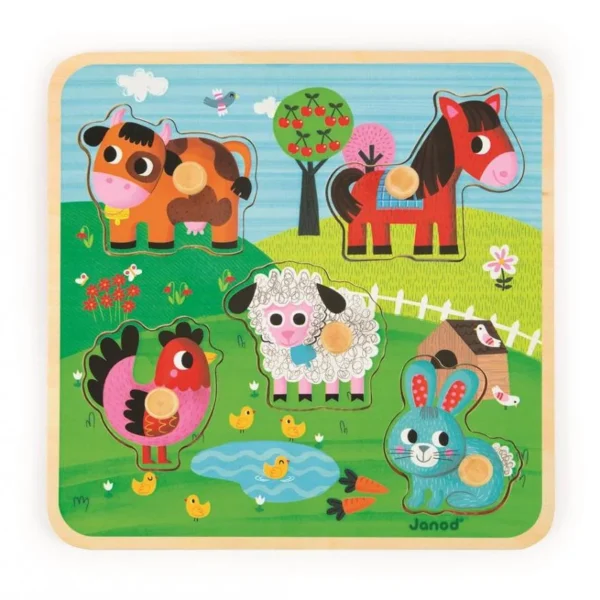 Drevené vkladacie puzzle pre najmenších Farma s úchytkou