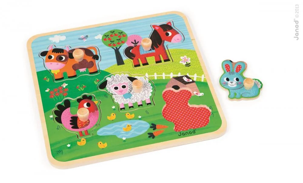 Drevené vkladacie puzzle pre najmenších Farma s úchytkou – Obrázok 2