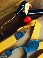 Pánske traky okrové s modrou kožou "more leather" – Obrázok 3