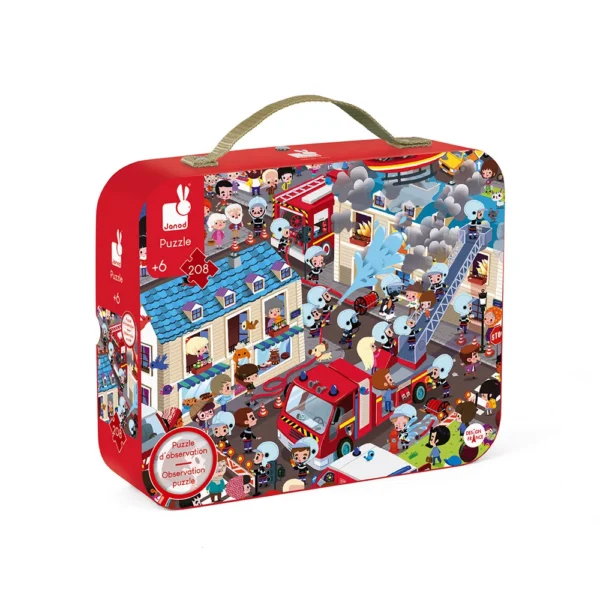 Detské okrúhle puzzle s hrou Požiarnici v kufríku 208 ks