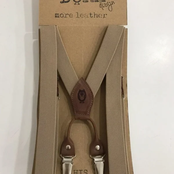 Pánske béžové traky s hnedou kožou "more leather"