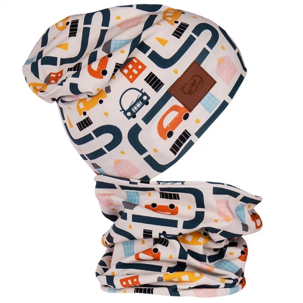 set-s-auty Set čiapka a nákrčník - autíčka – Obrázok 1