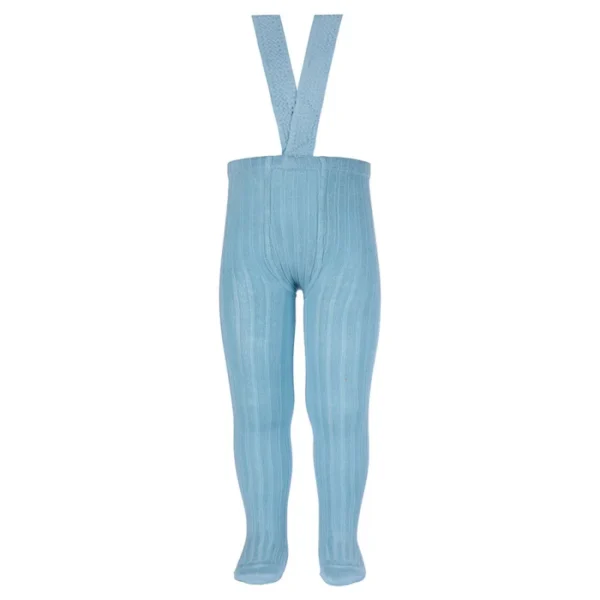 Pančuchy bavlnené rebrované s trakmi - cloud