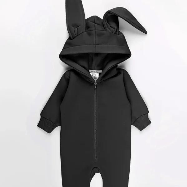 Detský overal so zajačími ušami - čierny