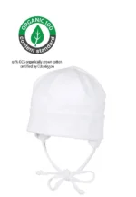 Novorodenecká čiapka so šnúrkami z biobavlny - biela – Obrázok 5