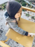 Detská merino čiapka na zaväzovanie dvojvrstvová - sivá – Obrázok 3