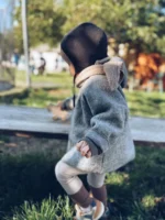 Detská merino čiapka na zaväzovanie dvojvrstvová - sivá – Obrázok 2