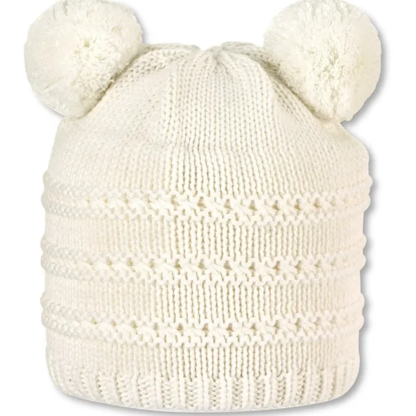Pletená čiapka s dvoma bombuľami - biela