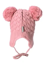 Bombuľová čiapka s pleteným vzorom a šnúrkami - ružová – Obrázok 3