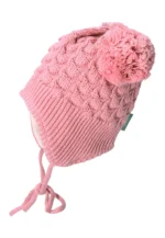 Bombuľová čiapka s pleteným vzorom a šnúrkami - ružová – Obrázok 2
