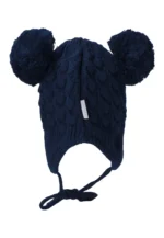 Bombuľová čiapka s pleteným vzorom a šnúrkami - tmavomodrá – Obrázok 3