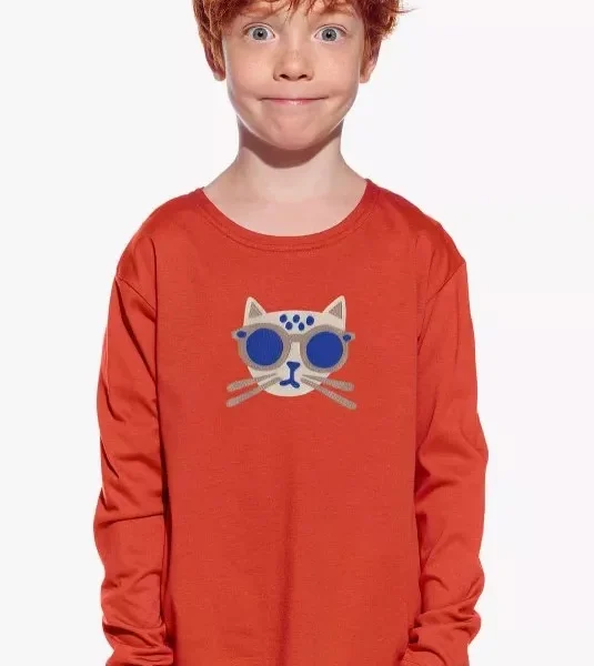 Pískacie tričko tehlové s dlhým rukávom - kocúr