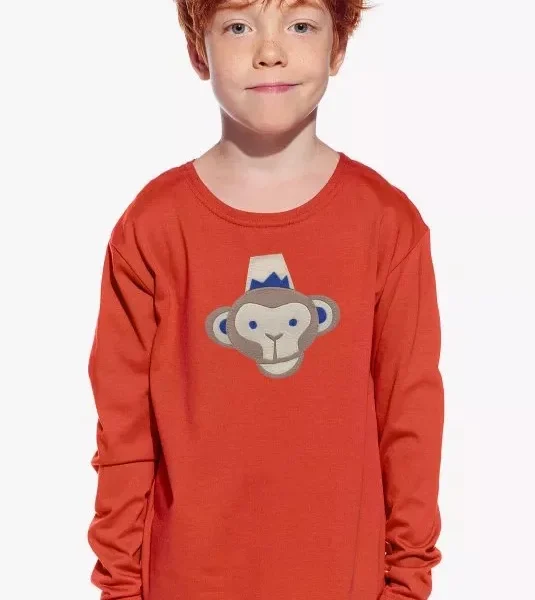 Pískacie tričko tehlové s dlhým rukávom - opica