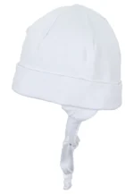 Novorodenecká čiapka so šnúrkami z biobavlny - biela – Obrázok 2