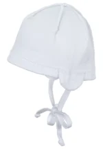 Novorodenecká čiapka so šnúrkami z biobavlny - biela – Obrázok 3