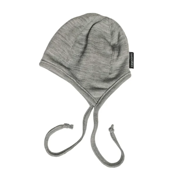 Detská merino čiapka na zaväzovanie dvojvrstvová - sivá