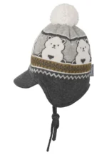 Pletená čiapka na viazanie s mackovým vzorom so šiltom a klapkami na uši – Obrázok 2