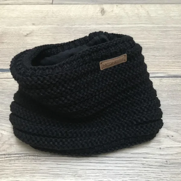 Zimný detský pletený nákrčník s fleecom - black