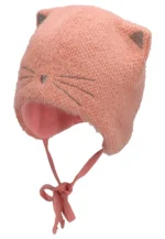 Čiapka s mačacou tvárou a klapkami na uši - ružová