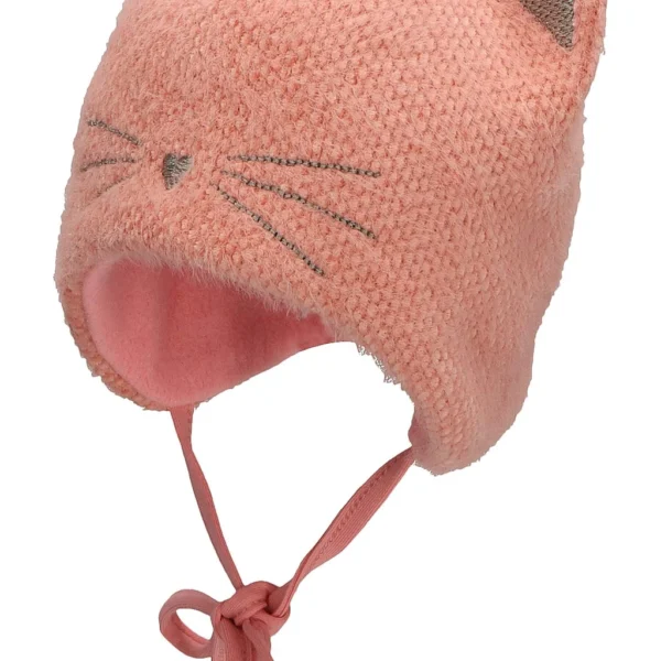 Čiapka s mačacou tvárou a klapkami na uši - ružová