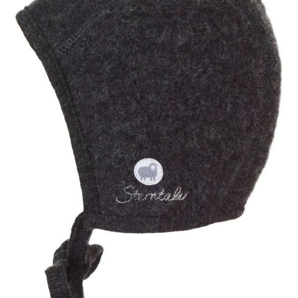 Čepiec z merino vlny so šnúrkami - antracit