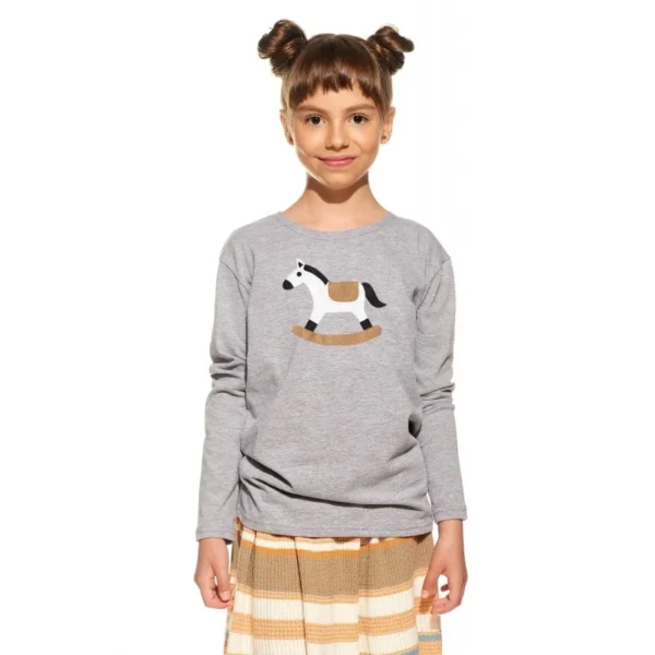 Pískacie tričko sivé melé s dlhým rukávom - koník