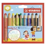Pastelky STABILO woody 3v1 - farbička, vodovka, voskovka - 10 ks