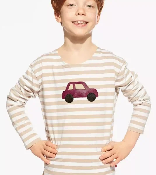 Pískacie tričko béžové pruhy s dlhým rukávom – auto