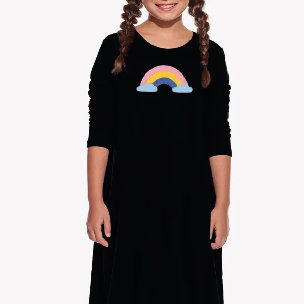 Pískacie dievčenské šaty Mara čiene – dúha