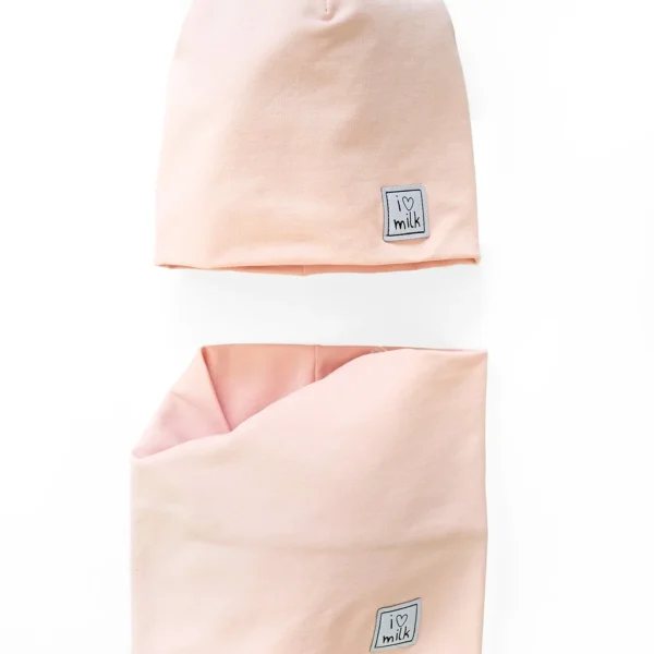 Bavlnený set čiapka + nákrčník – Powder Pink