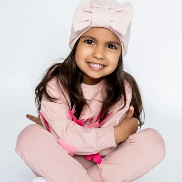 Turban s mašľou - púdrová ružová