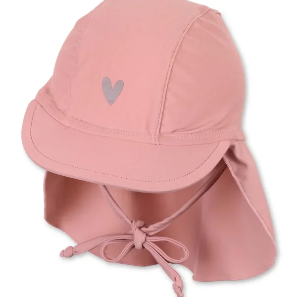 Šiltovka z plavkoviny s ochranou krku s UV filtrom - ružové srdce