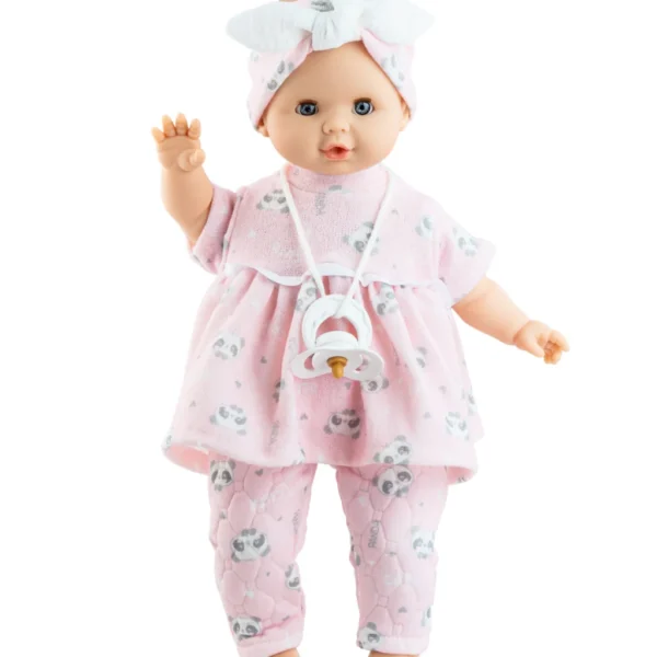 Bábika bábätko Alex Y Sonia dievčatko v oblečení s pandami 36cm