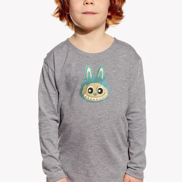 Pískacie tričko sivé melé s dlhým rukávom - Labubu mentol