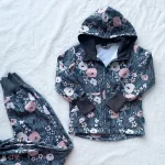 Kiwi softshellová bunda - ružové kvety na šedom – Obrázok 3